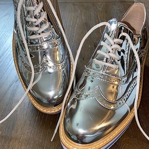 Silver patent platform sneaker